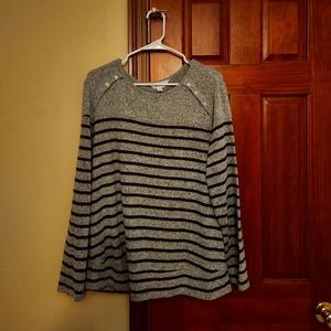 Market & Spruce lightweight sweater, gray with purple stripes, size 1X.